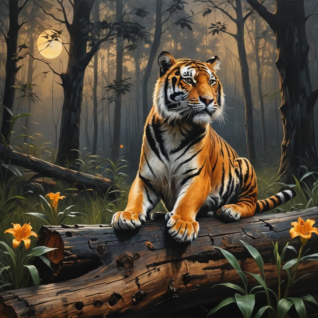 Tiger Guitarist in Hyperrealistic Oil Painting