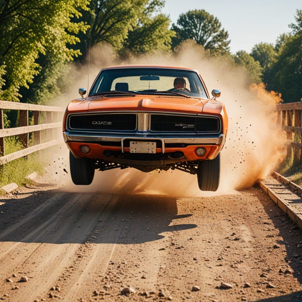 Dodge Charger Jumps Broken Bridge in Cinematic Style