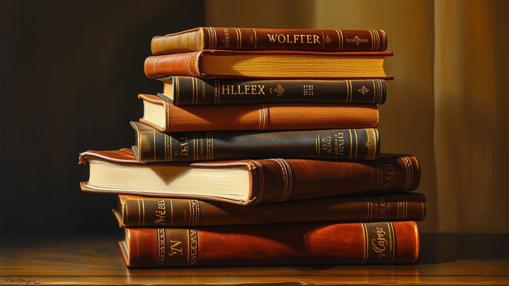 Still-Life of Leather Books in Academic Style