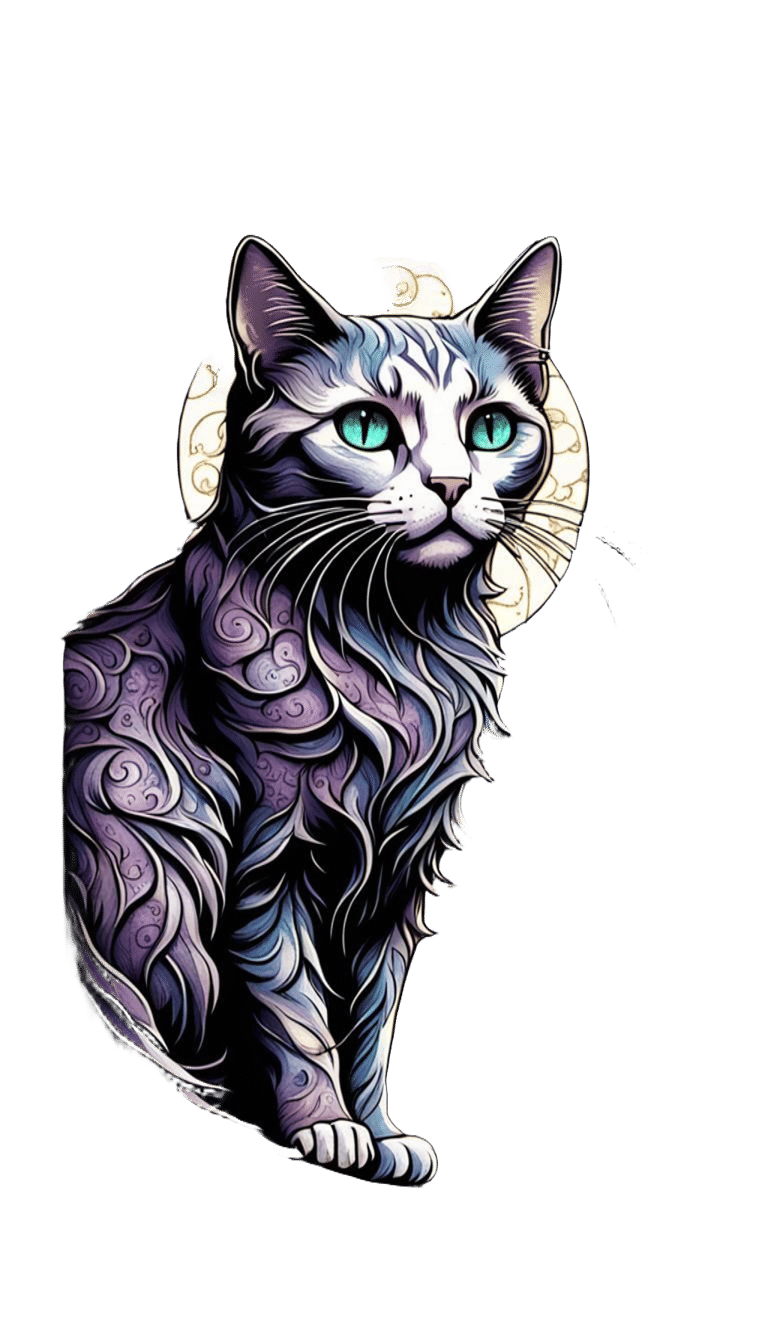 Hangman Tarot Card: Cat in Stained Glass Style