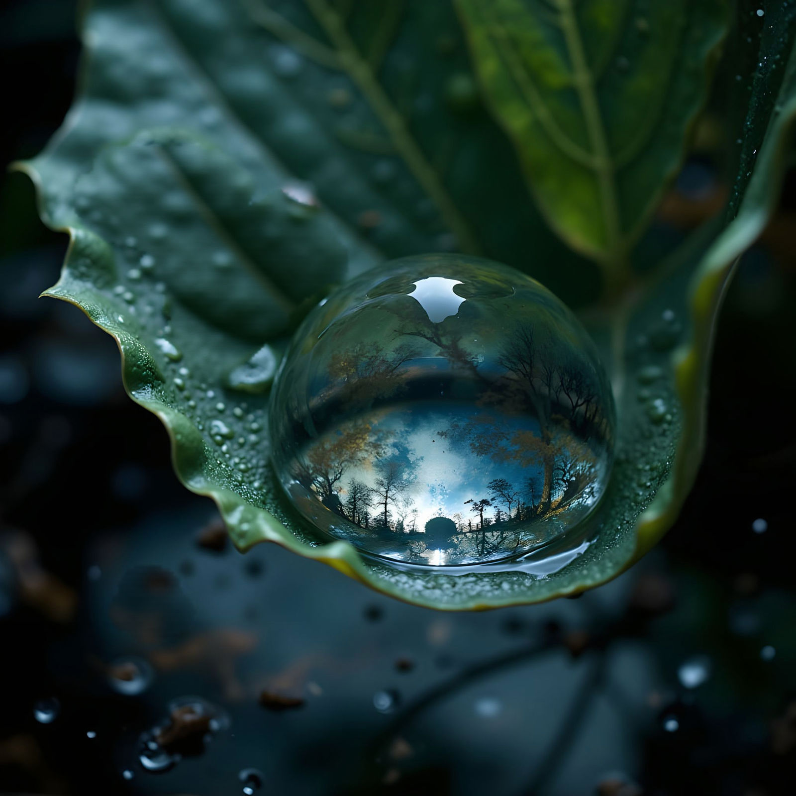 Epic Moon Reflection in Waterdrop