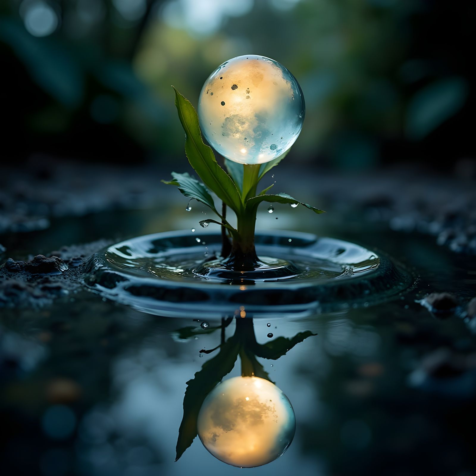 Epic Moon Reflection in Waterdrop