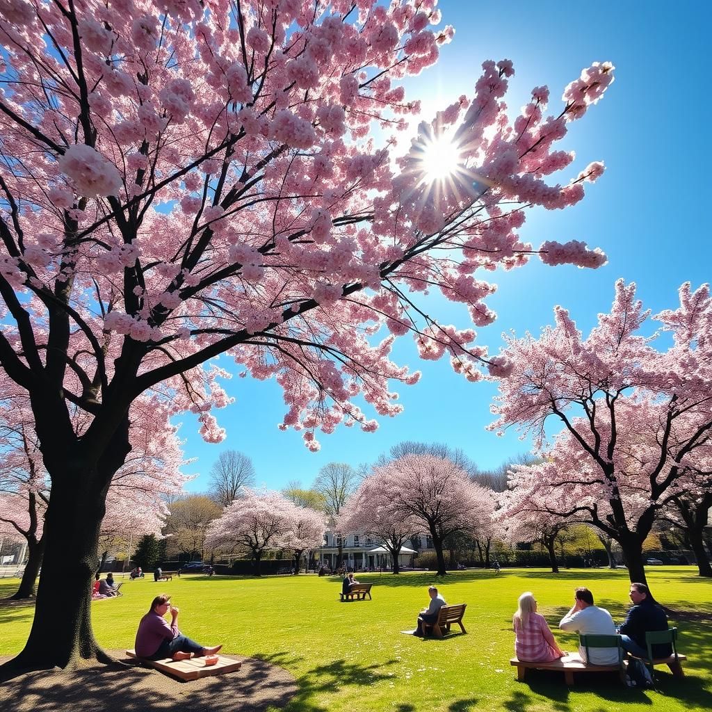 Cherry Blossom Park Picnic with God Rays
