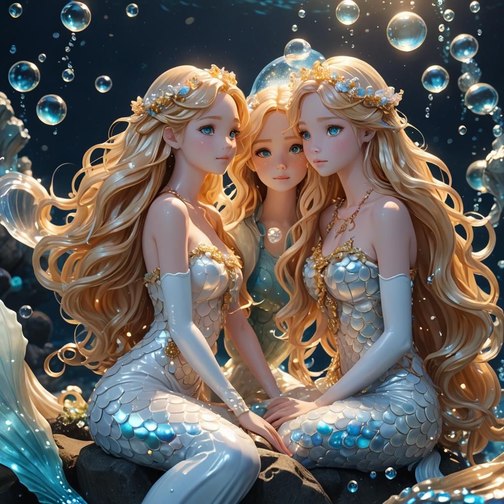 Two Anime Mermaids in Underwater Scene