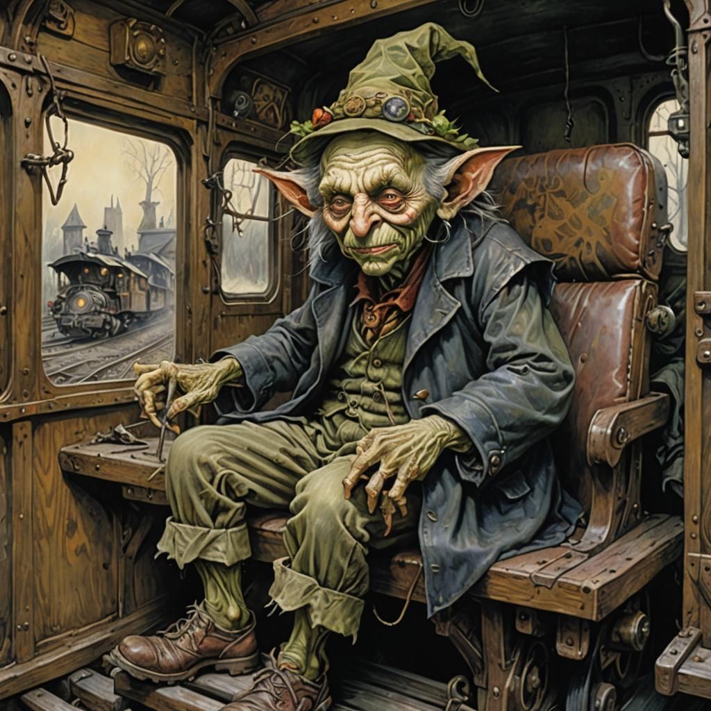 Whimsical Goblin Tramp in Dynamic Brushwork Style