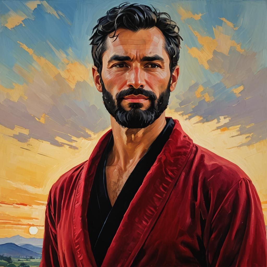 Neo-Expressionist Portrait of Man in Velvet Robe