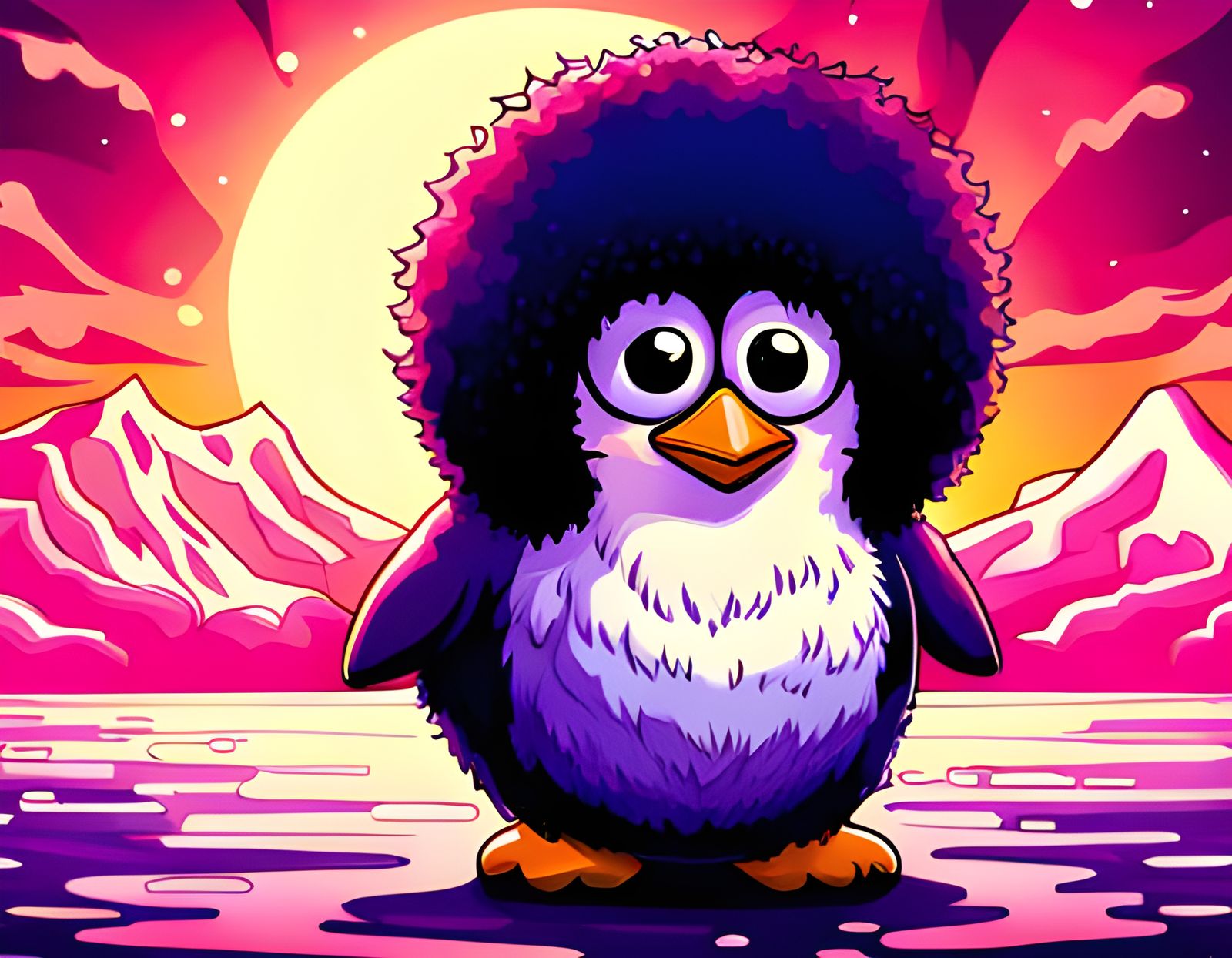 Cute Ghibli Disco Penguin with Afro
