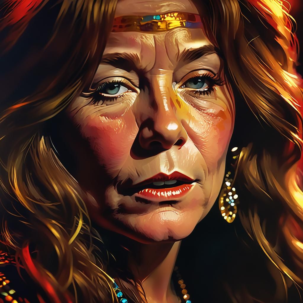 Hyperrealistic Portrait of Janis Joplin in Jazz Club