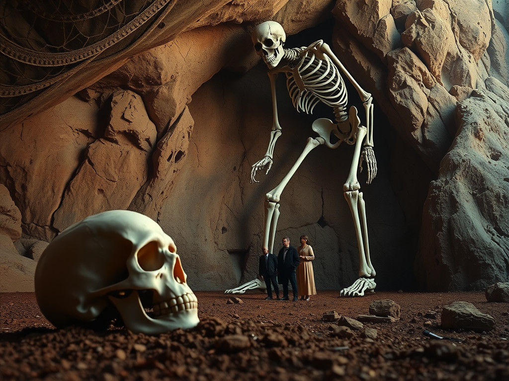 Colossal Human Skeleton Discovery in Surreal Cave