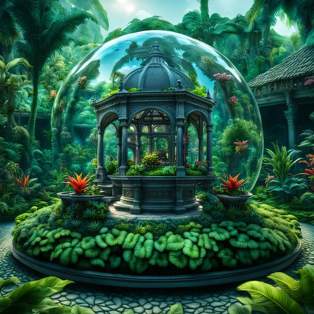Tropical Garden in Glass Globe: Digital Masterpiece