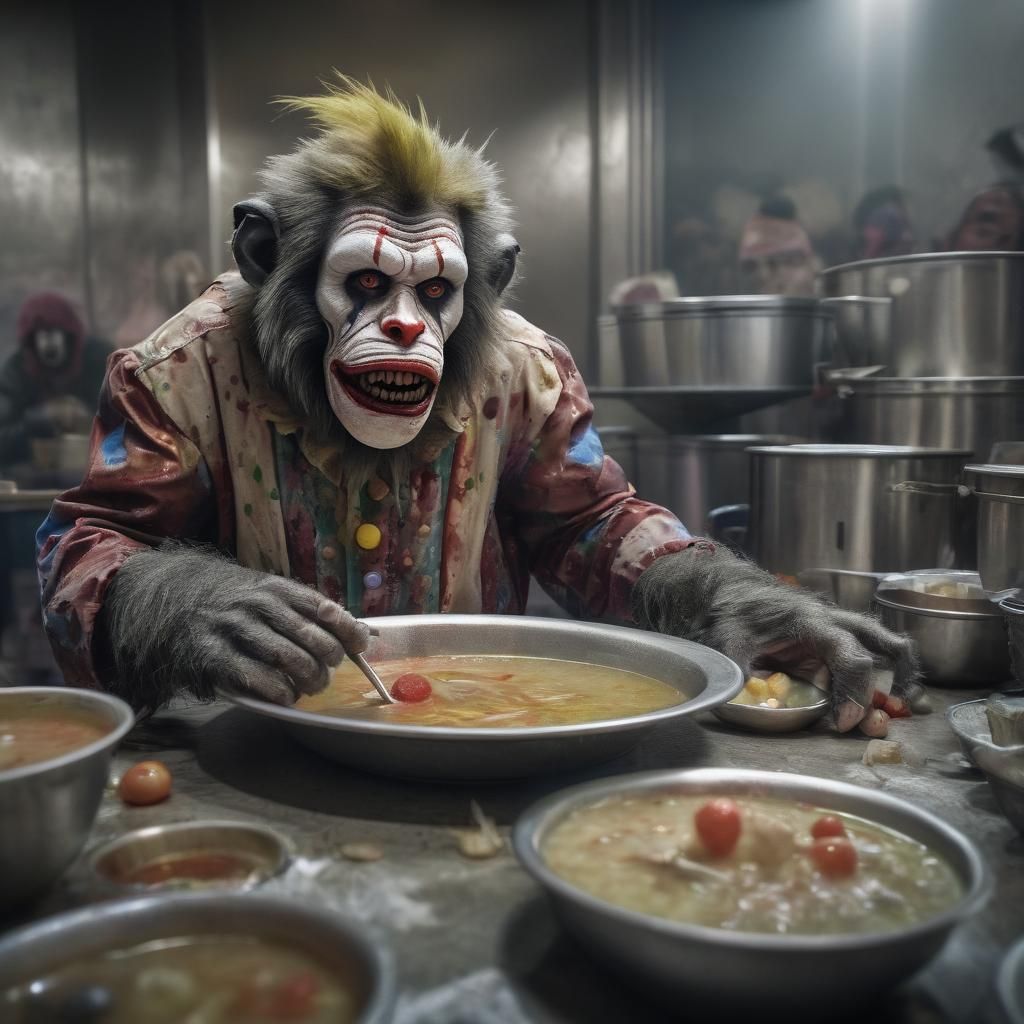 Zombie Monkey Clown Soup Kitchen: Hyperrealistic Rendering