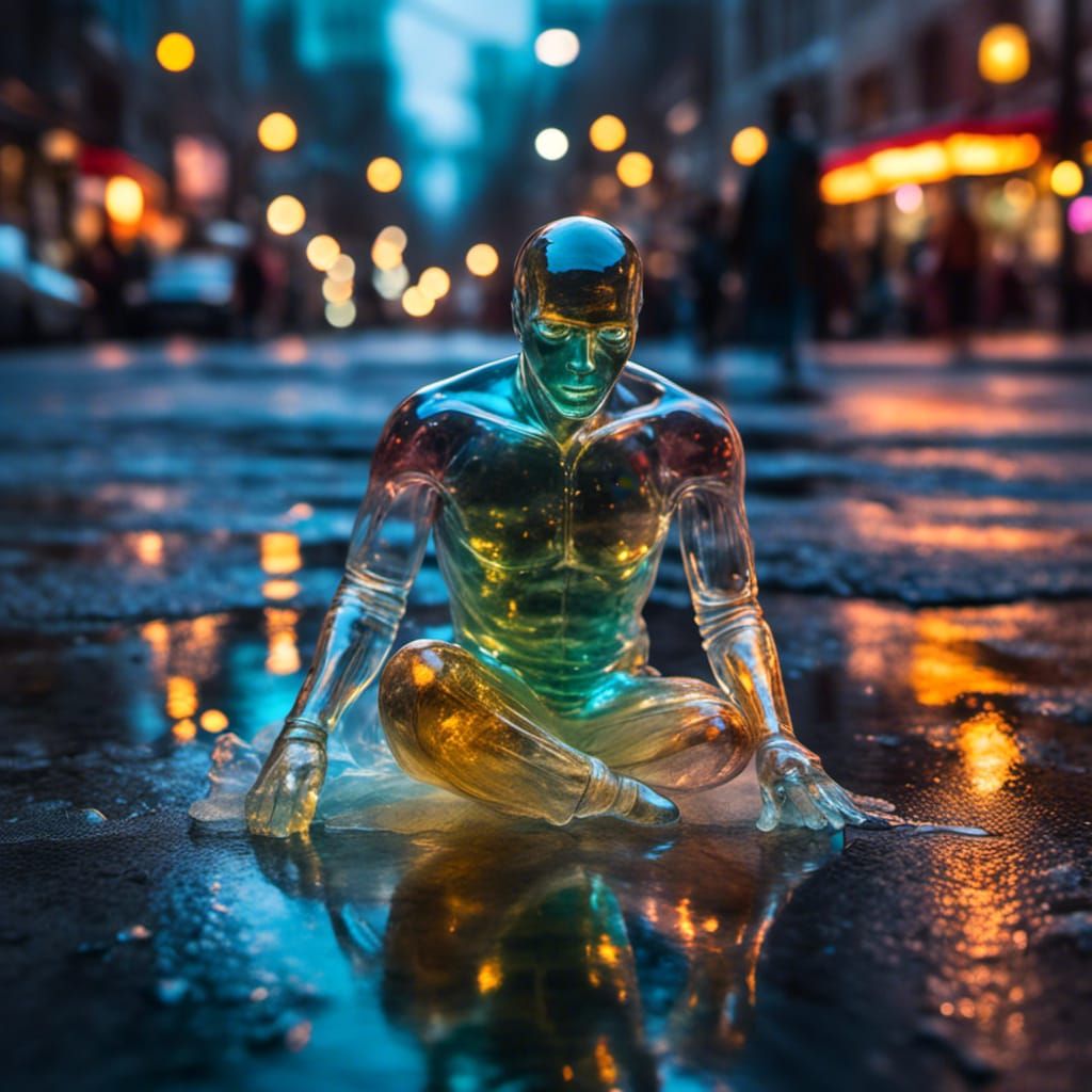 Transparent Glass Man on the Verge of Breaking