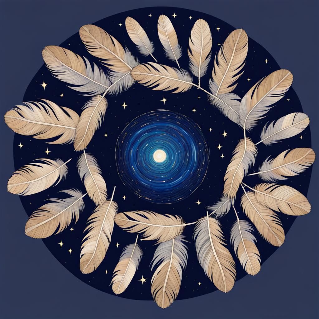 Starry Night Within Circle of Feathers