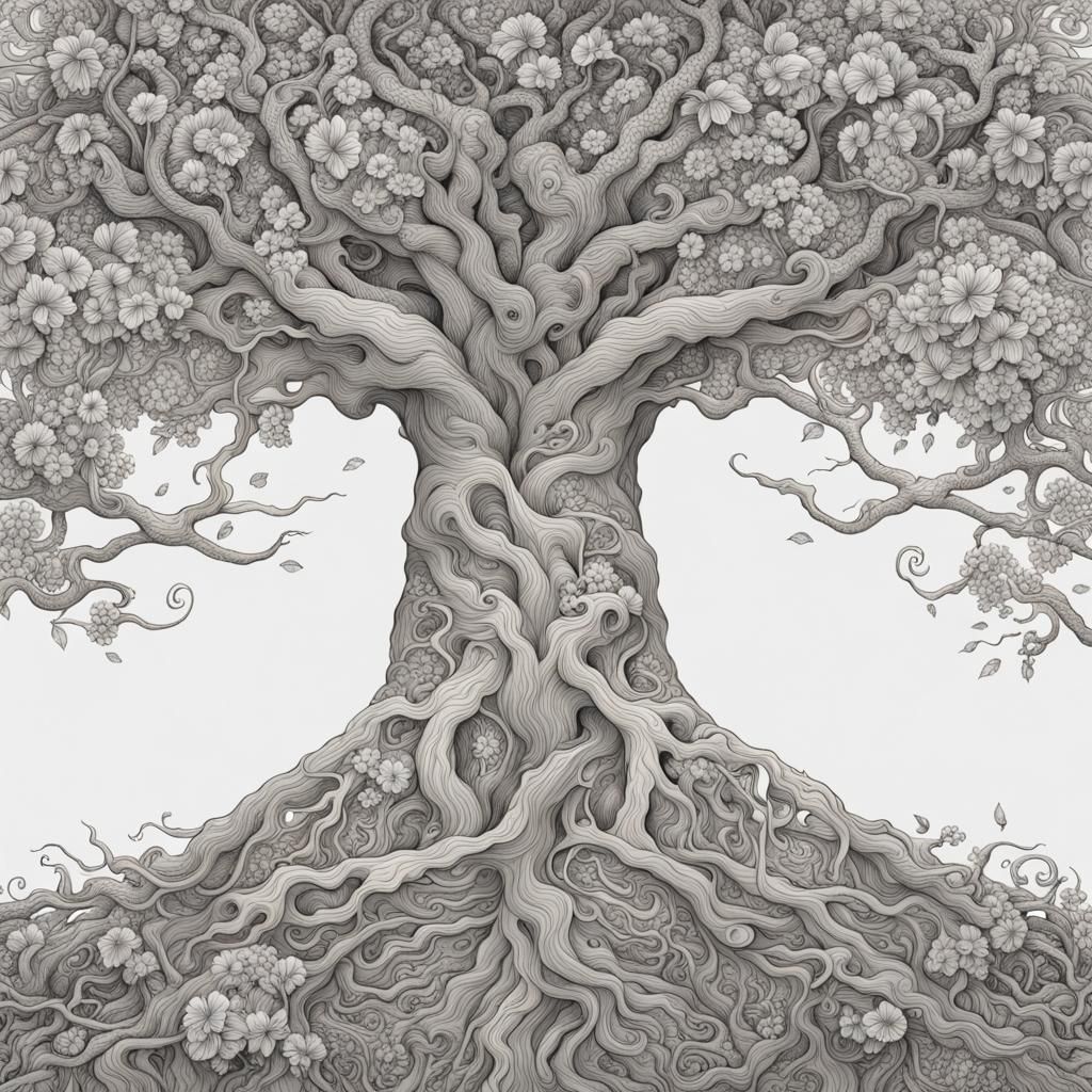 Intricate Tree Line Art: Rooted Beauty