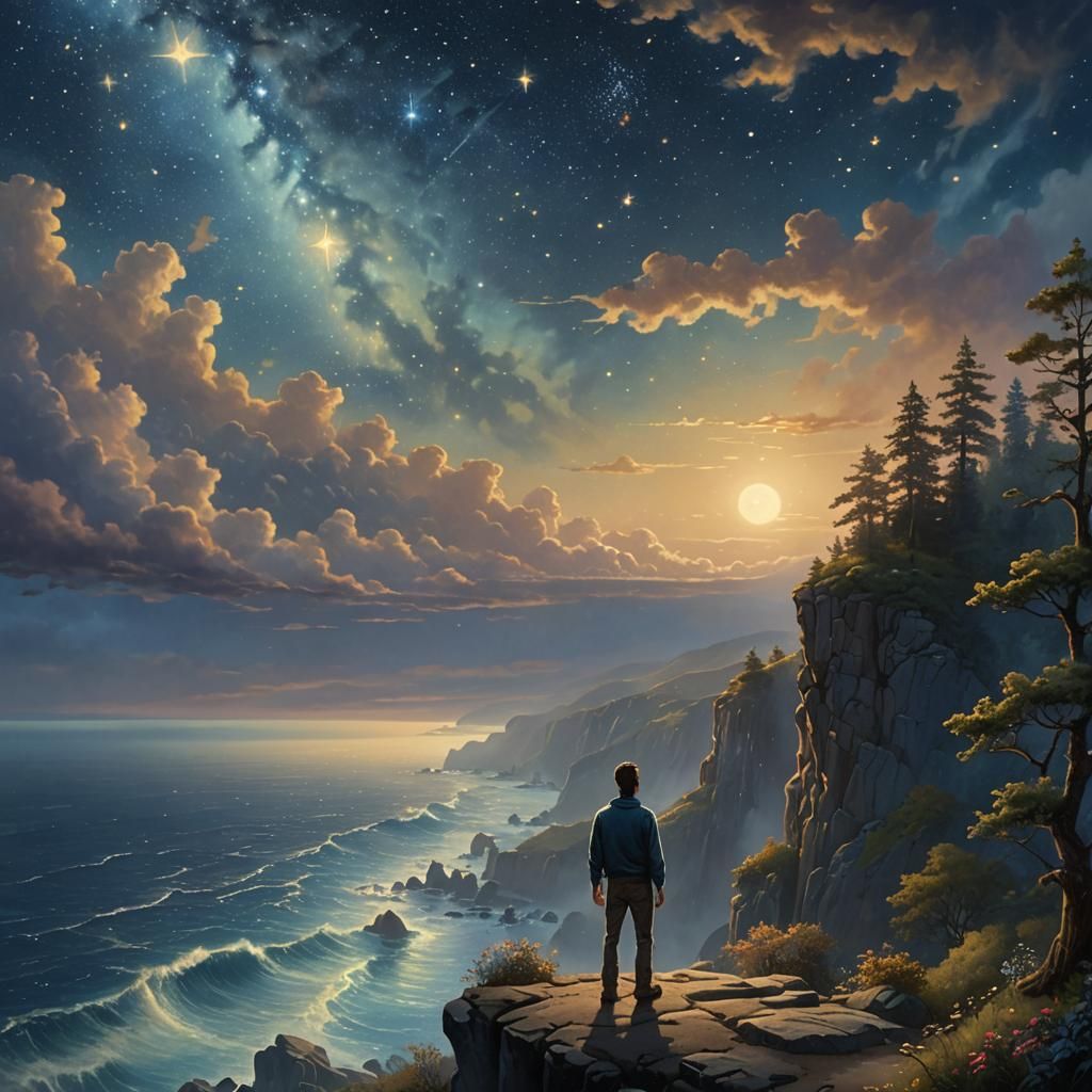 Ethereal Ocean Cliff Fantasy in Kinkade Style