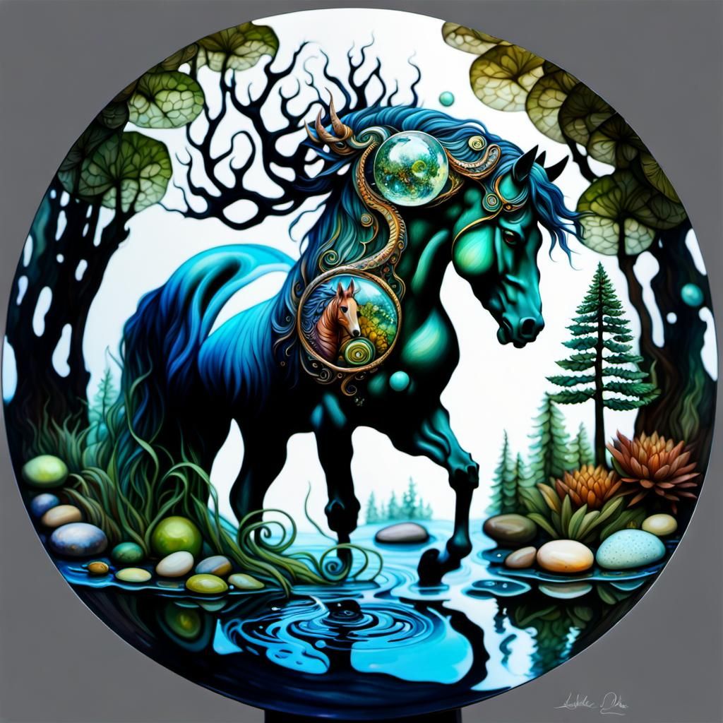 Enchanted Horned Horse in Forest Glade