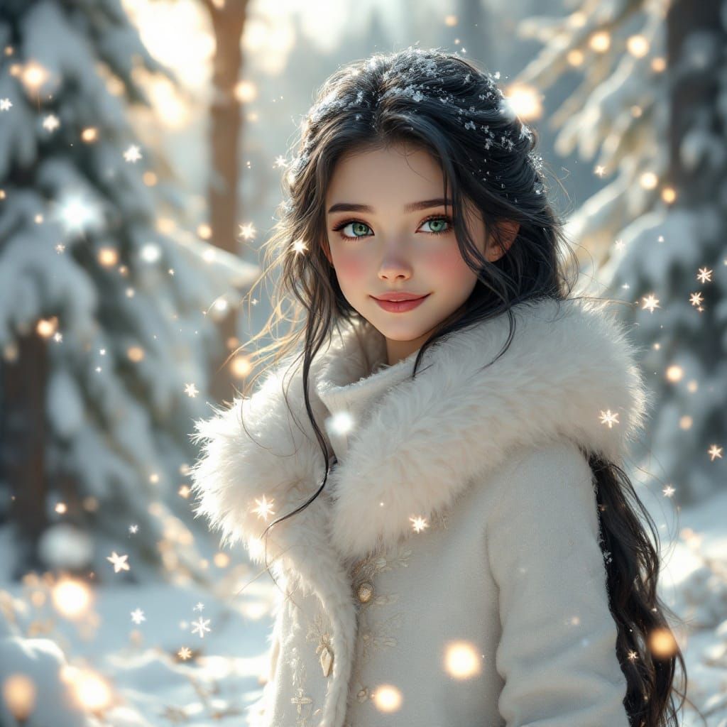 Mystical Snow Goddess in an Ethereal Winter Wonderland