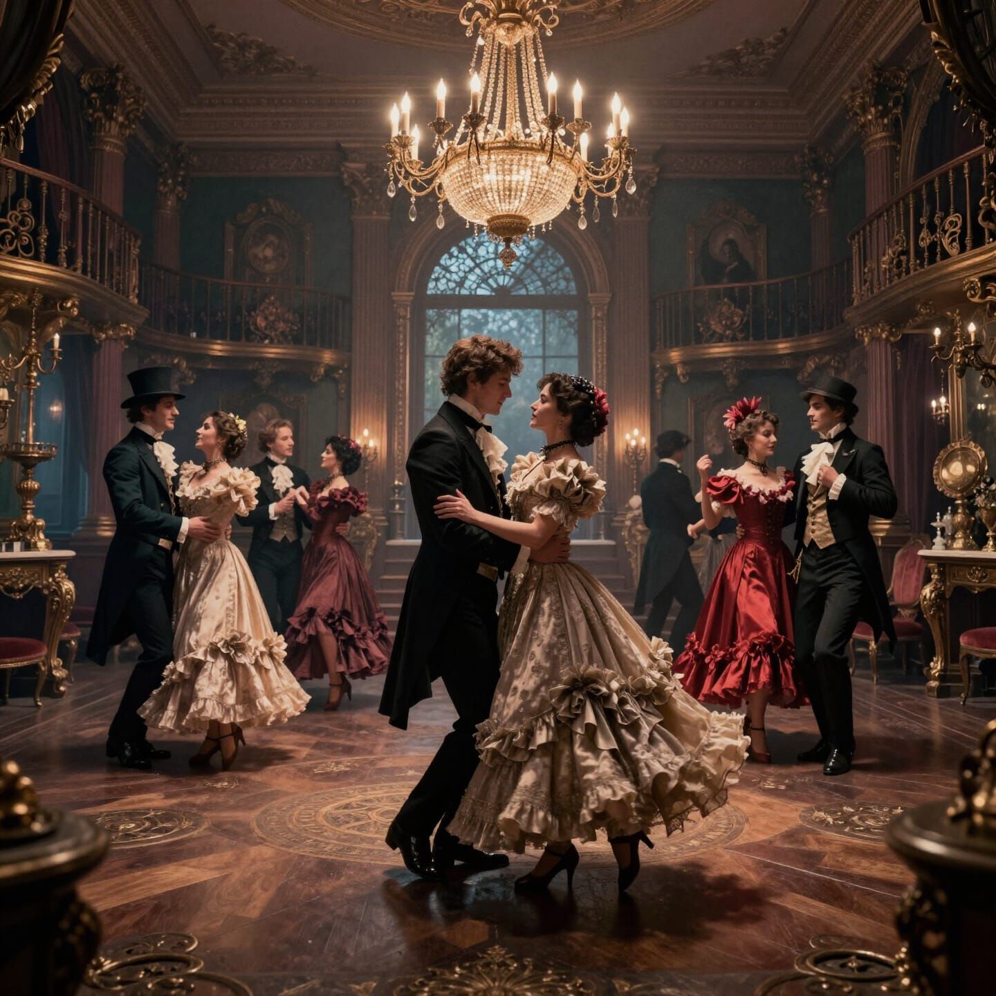 Victorian Dance Party in a Detailed Fantasy Setting