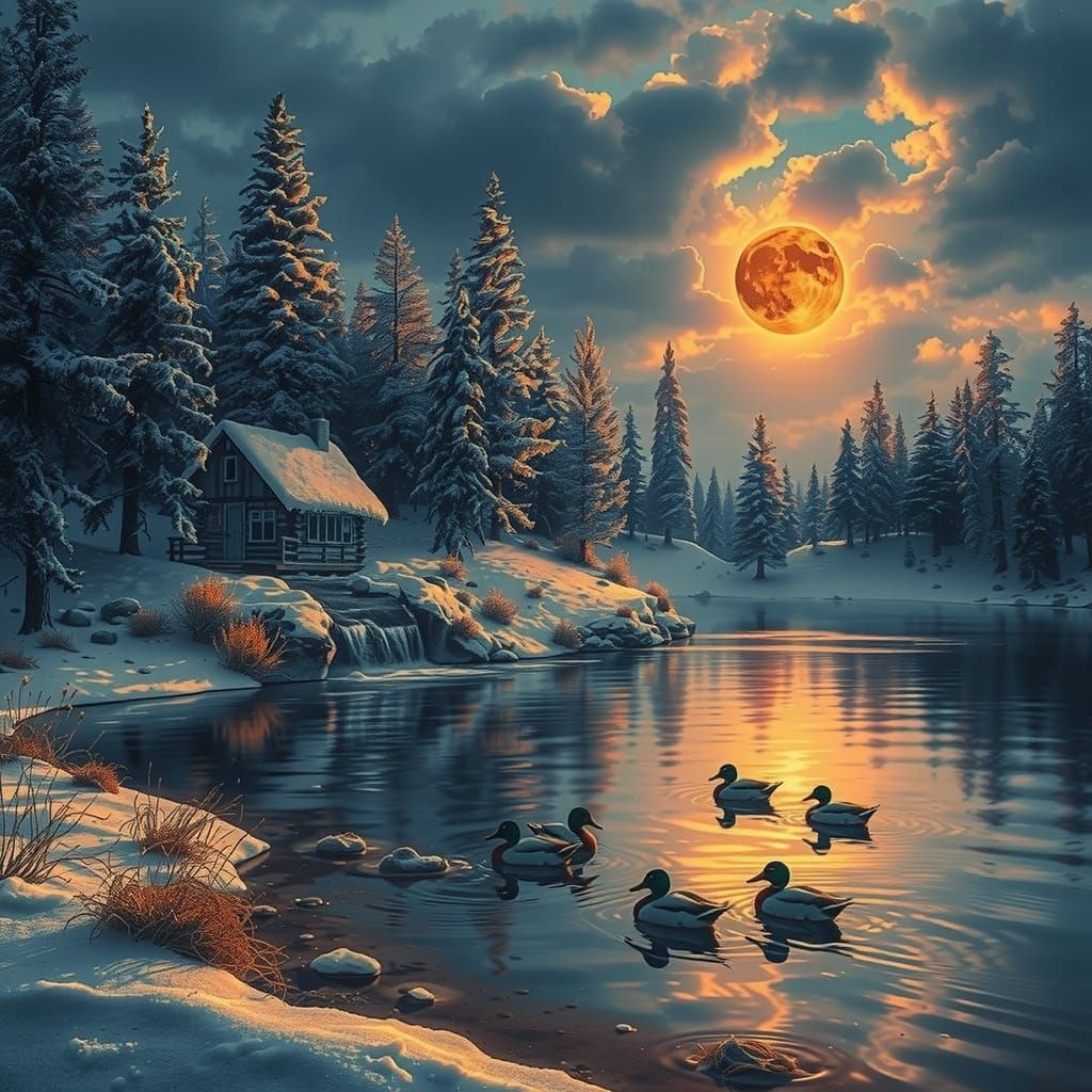 Rustic Winter Cabin in Yellowstone's Snowy Landscape