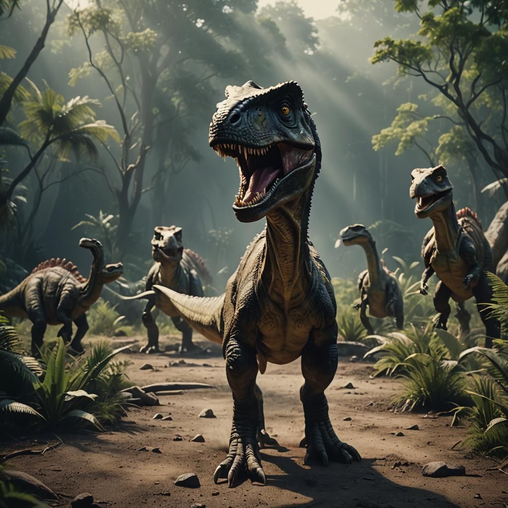 Dinosaurs in Cinematic Film Still