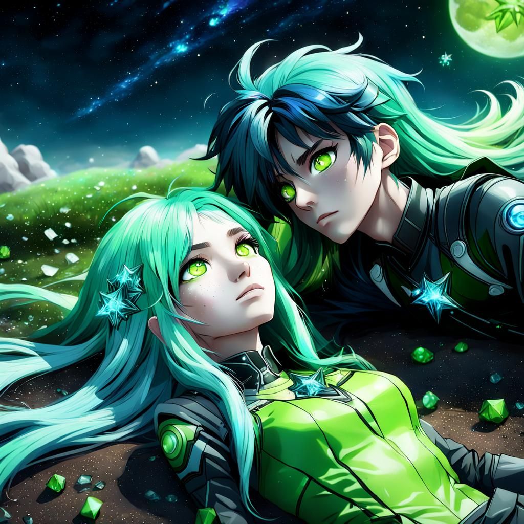 Anime Couple Gazing at Stars in Detailed Matte Painting