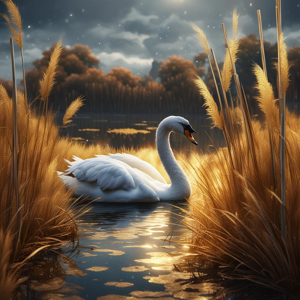 Swan in Golden Grass: Fantasy Concept Art
