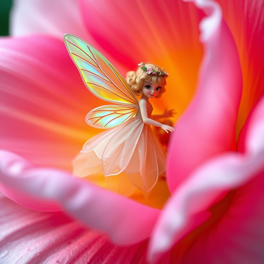 Fairy on Flower with Iridescent Wings