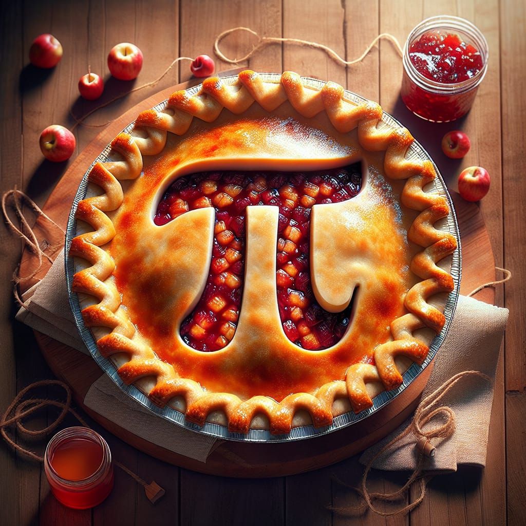 pie with a giant Pi made from crust in the center, π made from the pie crust for Pi Day on 3/14, on a negative, vibrant ...