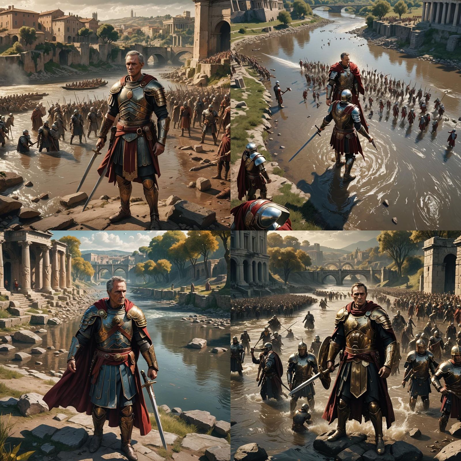 Caesar at the Rubicon with Drones: Hyperrealistic Art