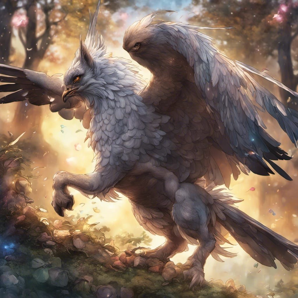 Hyperrealistic Hippogriff in Anime Style