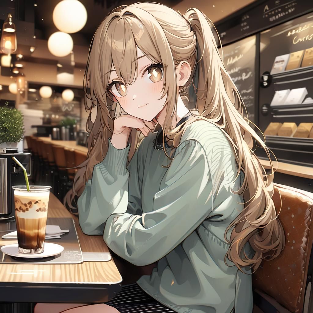 Cute Girl with Ponytails at Cafe