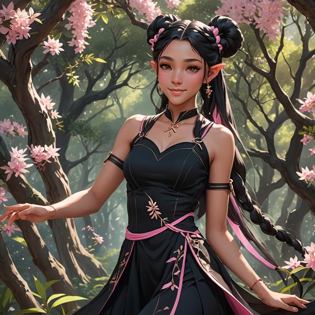 Elegant Elf Woman Portrait in 3D Anime Style