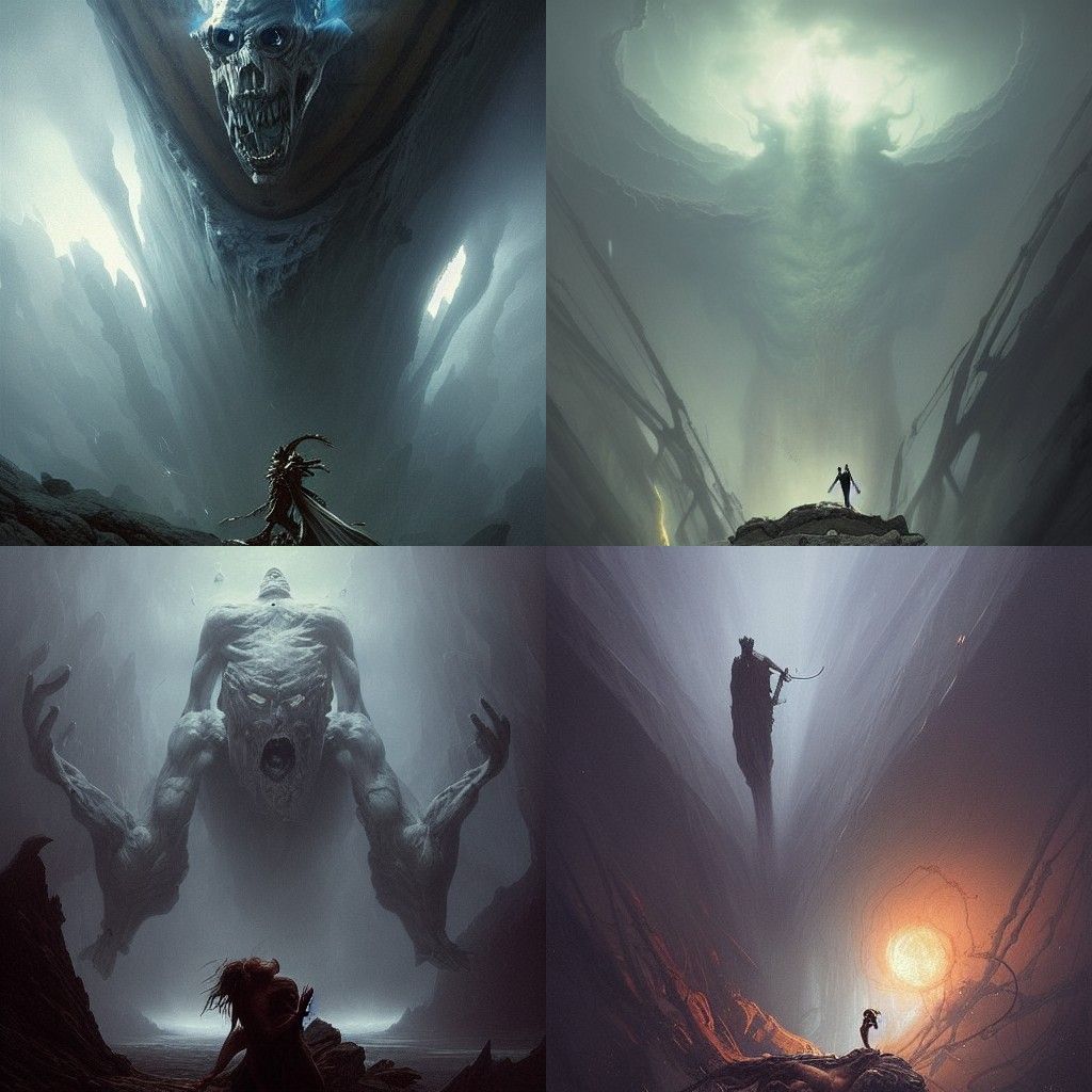 Surreal Moonlit Battle Against Monsters