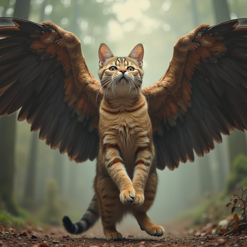Winged Tabby Cat Soaring in Cinematic Style