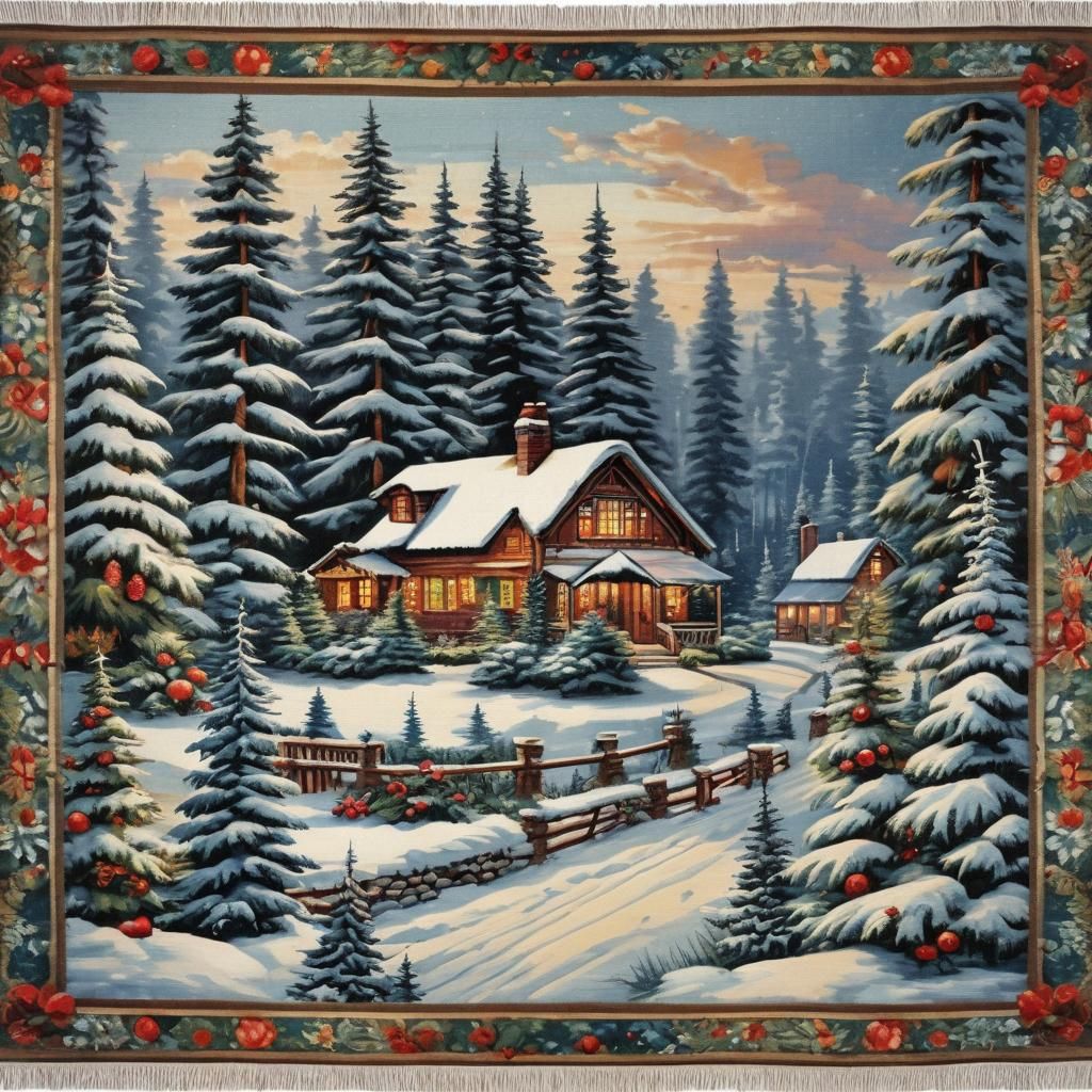 Victorian Christmas Tapestry in Winter Landscape