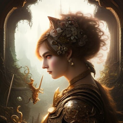 Samurai Rabbits, Female Samurai wearing bunny ears and wielding a samurai sword or katana, the woman has big bosom and b...