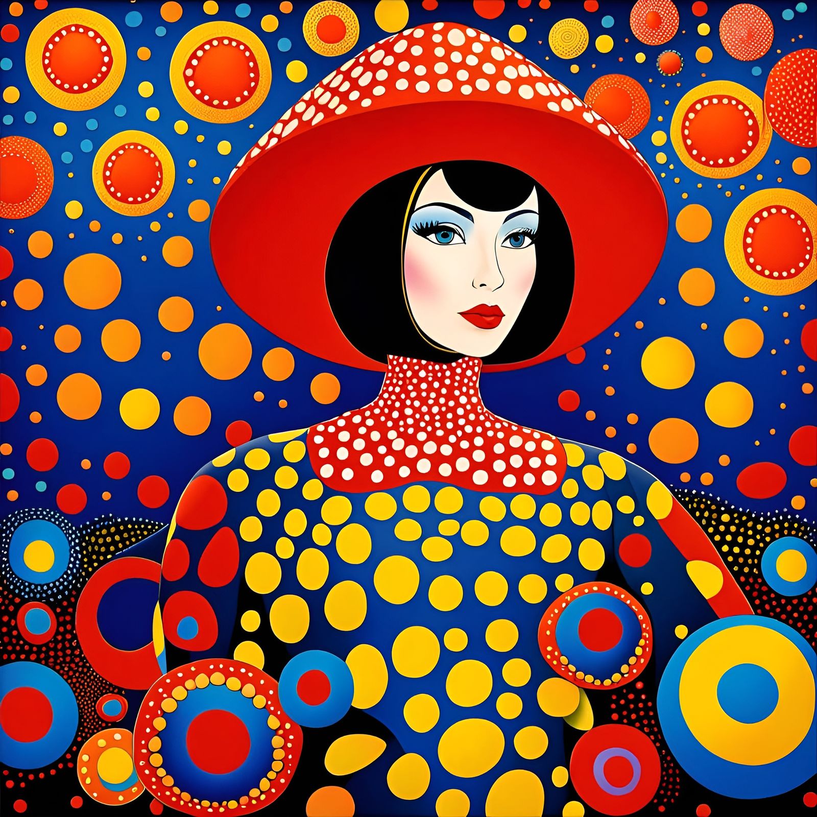 Fashion Girl in Nihonga Style with Organic Patterns