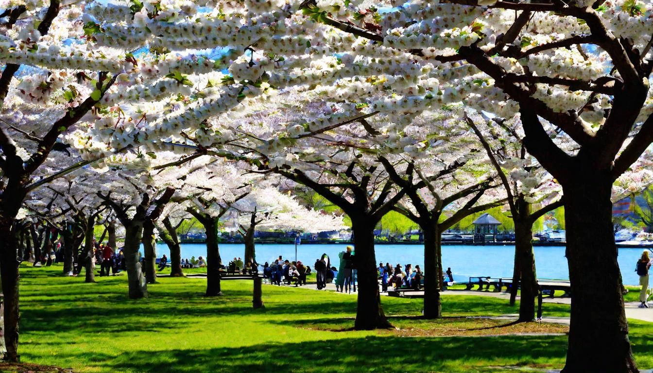 Waterfront Park in Spring with Cherry Blossoms