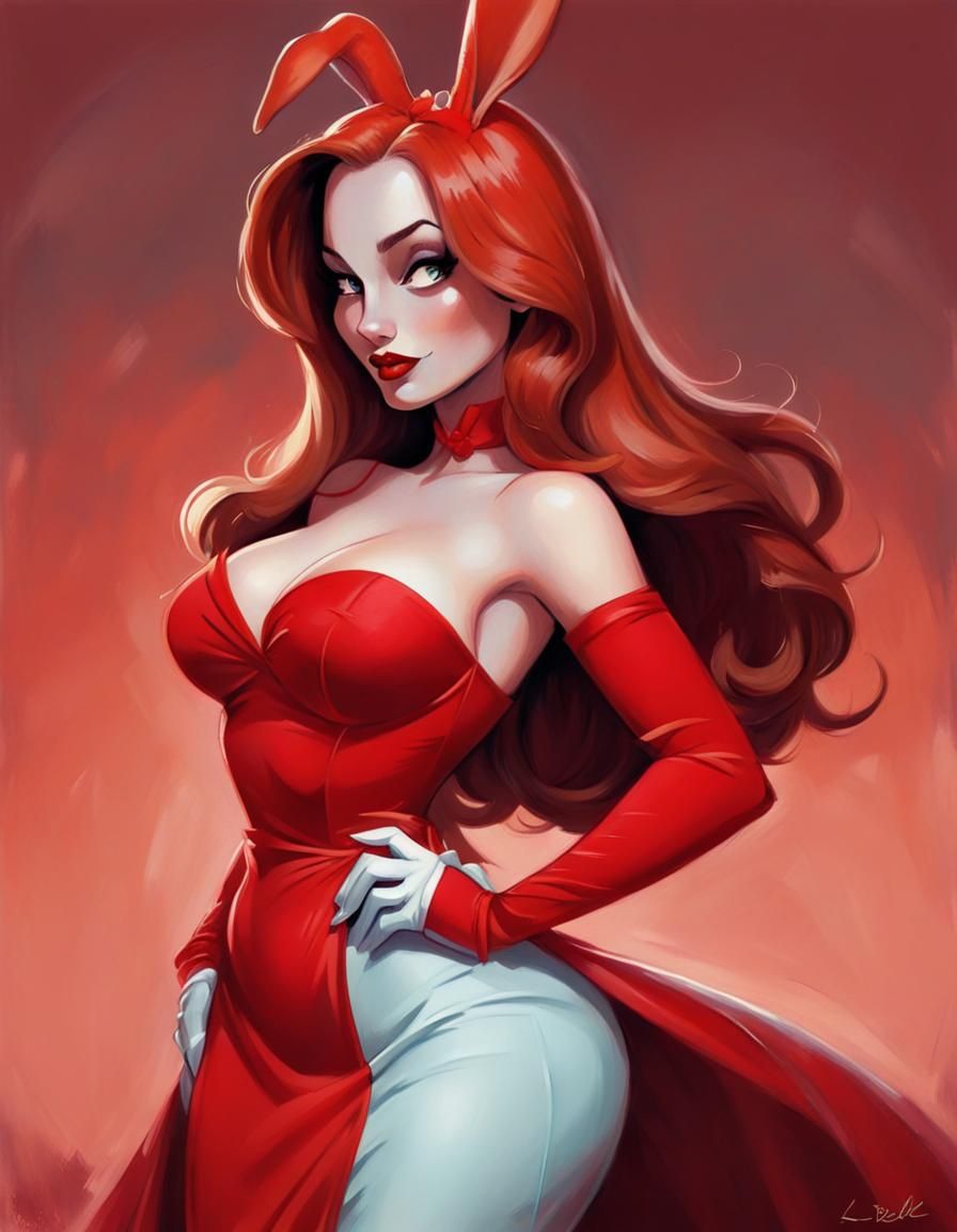 Jessica Rabbit in Red Dress, Digital Illustration