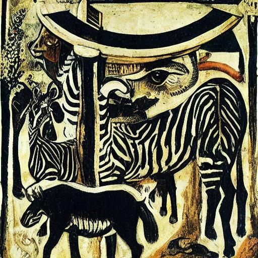 Surreal Zebra-Phone Creature in Classical Art Style