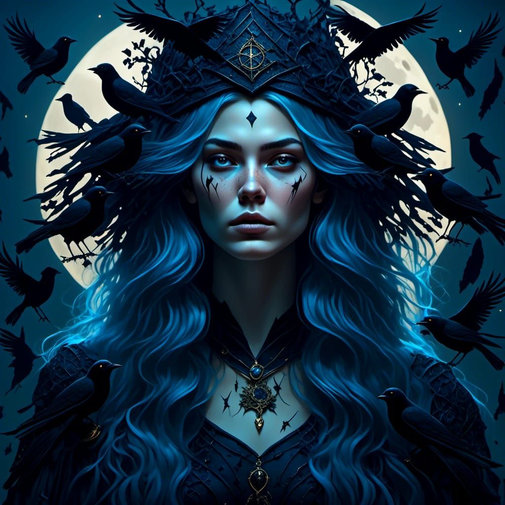 Hyperrealistic Witch Portrait with Black Castle Hair