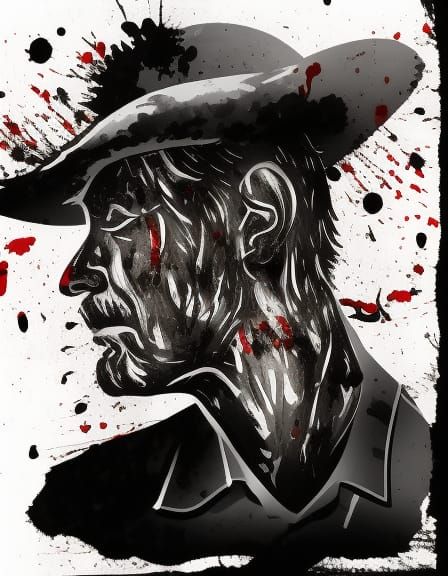 Abstract Cowboy Portrait with Ink Splatter Detail