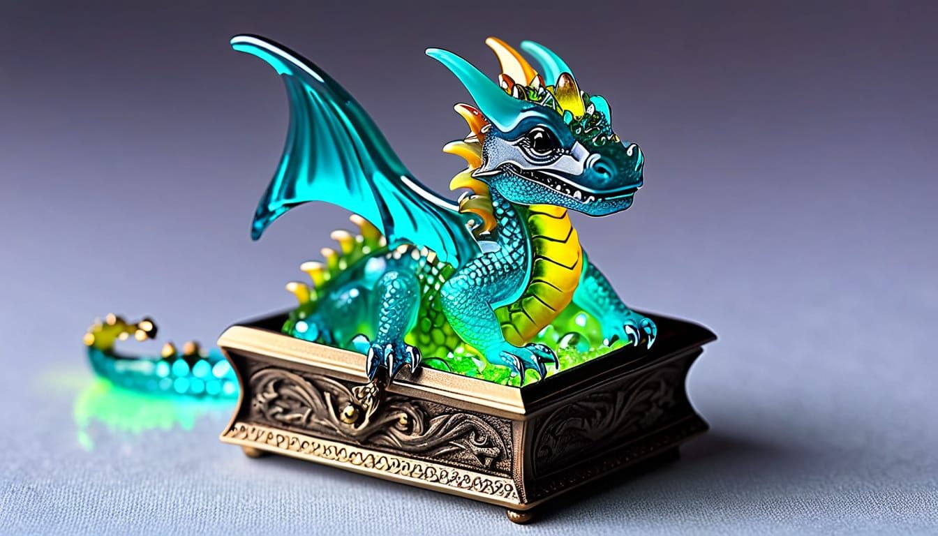 Charming Miniature Dragon in Glass Jewelry Box