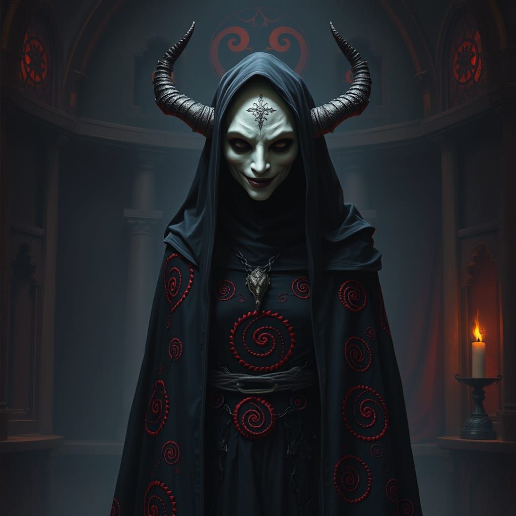 Tiefling Wizard in Dark Cyberpunk Gothic Style