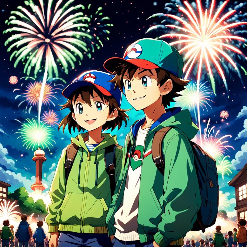Anime Siblings Watch Fireworks Display