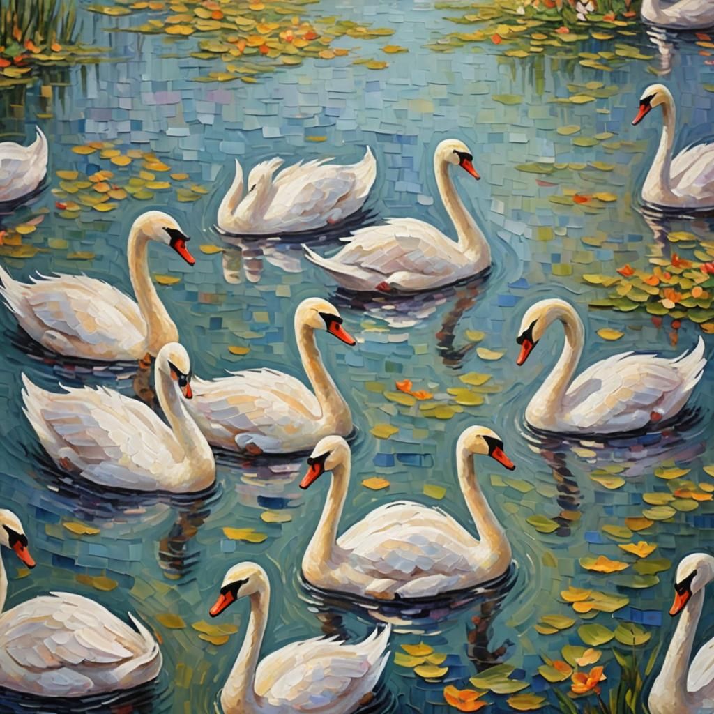 Swans Painting in Expressionist Style