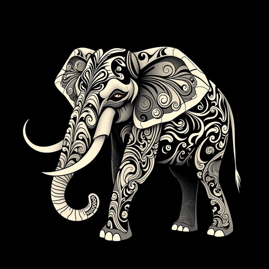 Elephant in Tribal Zentangle Art Style