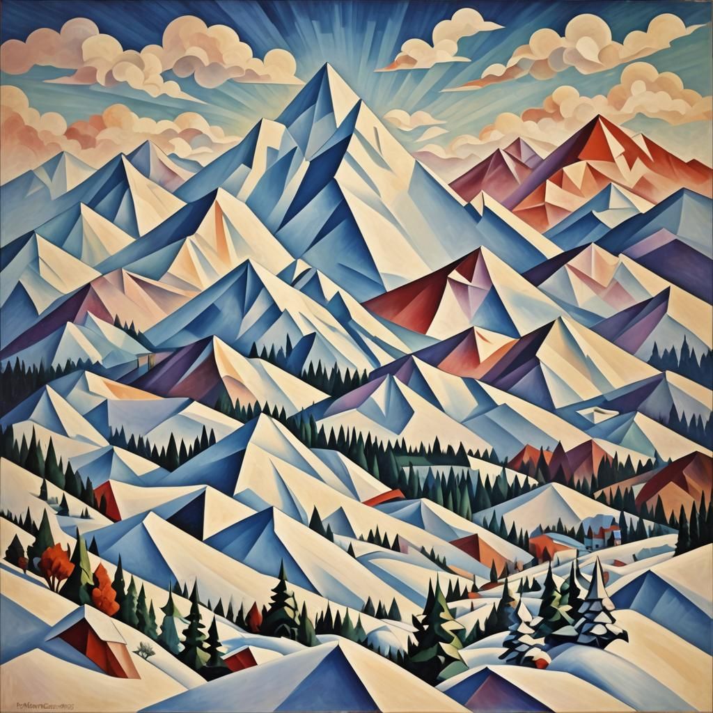 Abstract Cubist Snowy Mountain Range