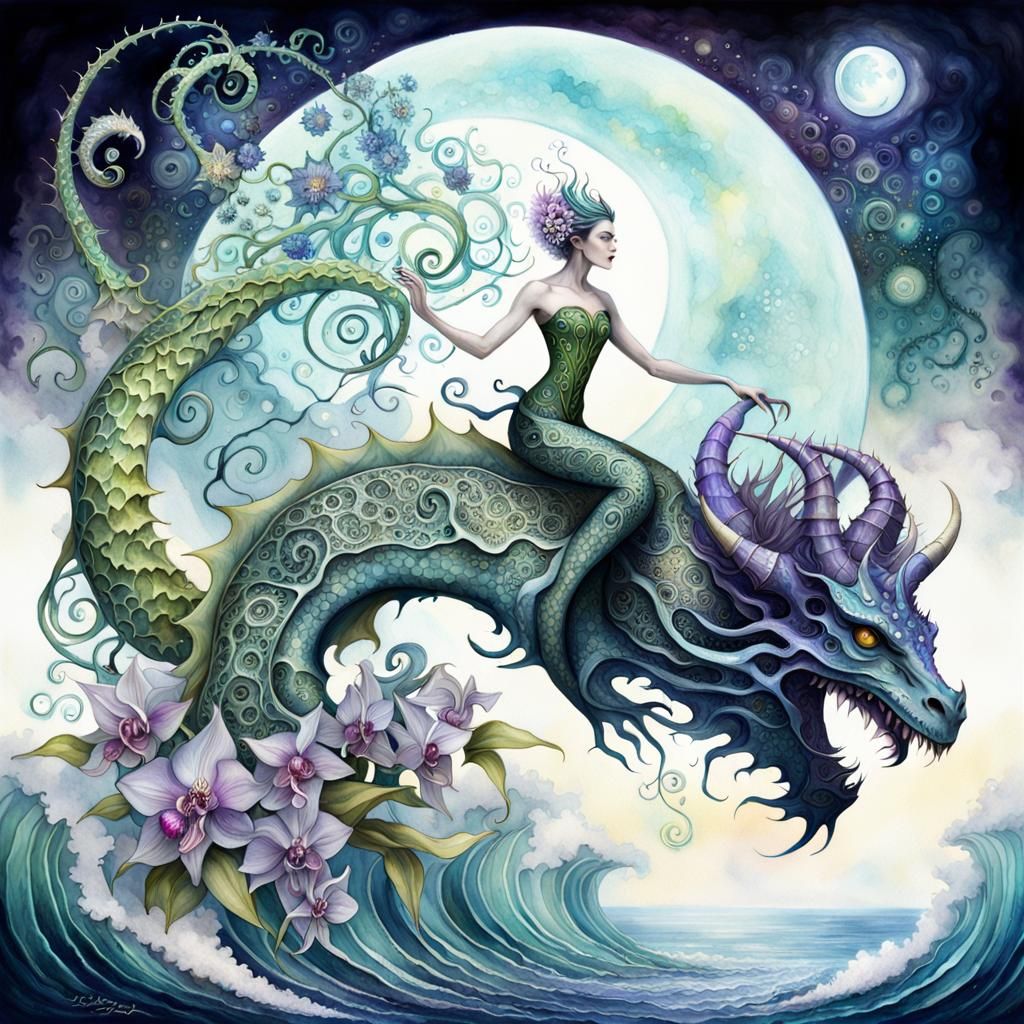 Pixie Rider on Bioluminescent Sea Dragon