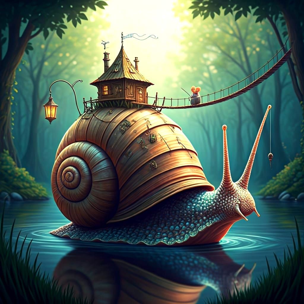 Whimsical Snail Adventure with Tiny Mice
